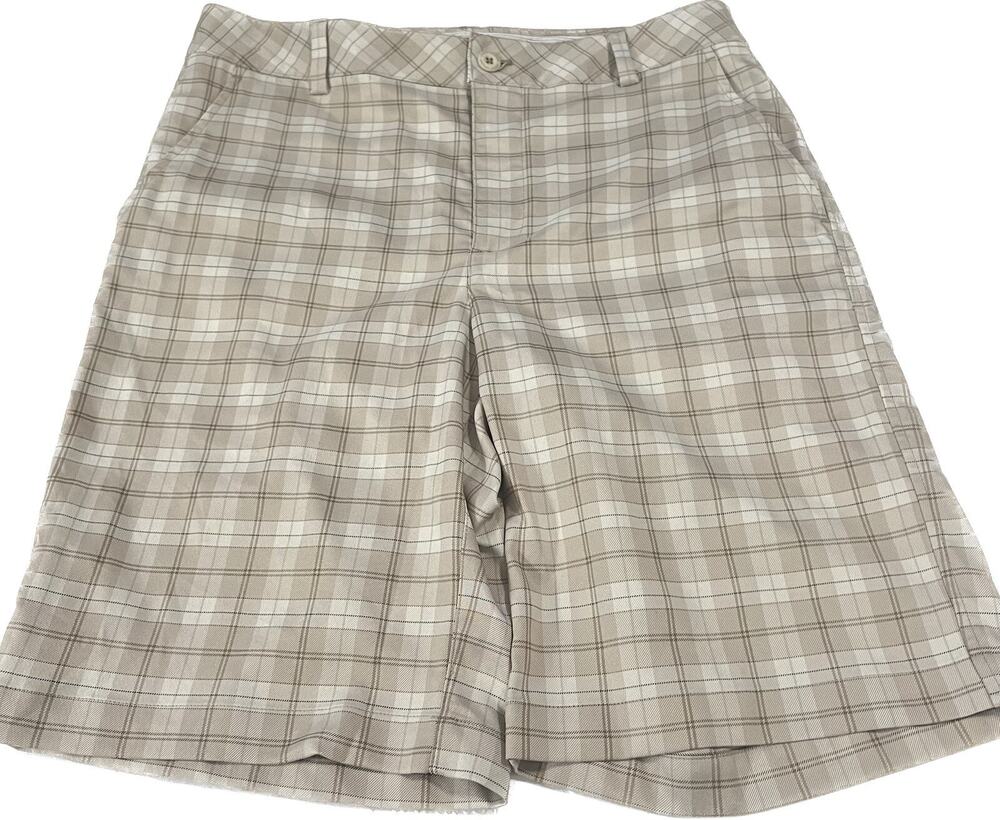 Under Armour Performance Mens Size 32R Khaki Beige Plaid Golf Shorts